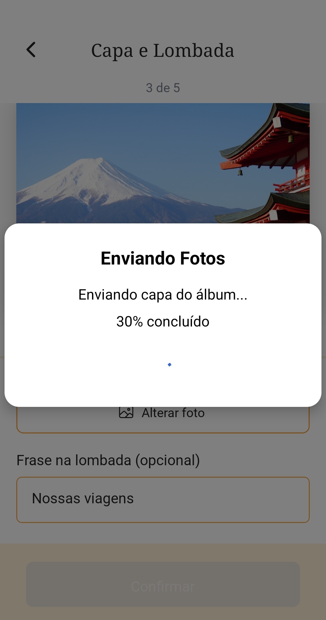 Tela de envio de fotos do aplicativo Fotocord
