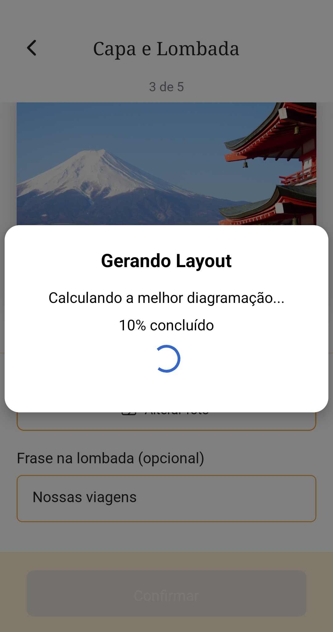 Tela de geração automática de layout do aplicativo Fotocord