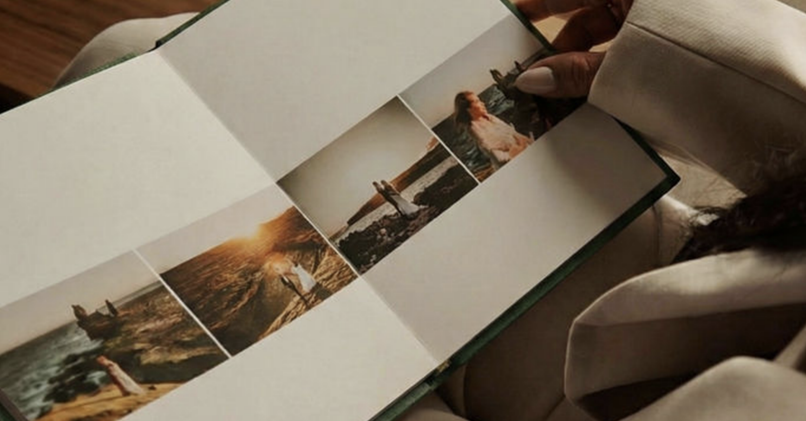Fotolivro Fotocord aberto com fotos de viagem, formato paisagem